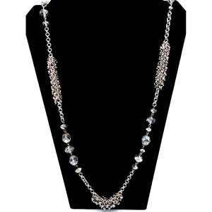 WHBM Silver Tone Glass Bead Opera Necklace‎